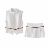 Vest Top 2010816 With Belt Wide Pleated Skirt Trousers 4365403