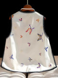 New Chinese Embroidery Vest Women's Autumn Dress New Improved Guochao Round Collar Acetate Satin