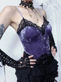 Dark Velvet Lace Sling 2023 Fall New Sexy Spicy Girl Spliced Blouse