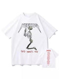 Street Skull Money Printing Oversized Pattern T-Shirt Gothic Cotton T-Shirt Y2k Blouse Short Sleeves For Harajuku