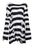 Distressed Stripe Longline Sweater- Outfit