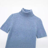 New Short-Sleeved High-Necked Jumper Slim Short-Style Knitted Sweater