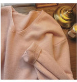 Zingj Autumn And Winter New Large Version Of Korean V-Collar Solid Color Lazy Breeze Loose Sweater