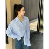 Purple Striped Shirt Fashion Women Blouses 2023 Casual Youth Long Sleeve Tunics Women's Clothing Spring Summer 2023