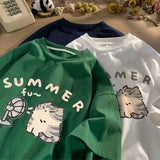 Aesthetic Kitten Print Oversized T-shirt-Outfit