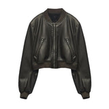 Temperament Leisure Spring New Style Retro Standing Collar Locomotive PU Imitation Leather Pilot Jacket