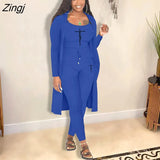 Women Tracksuit 3 Piece Set Pullover + Coat + Long Pants Solid Color Streetwear Matching Set Clothes For Women