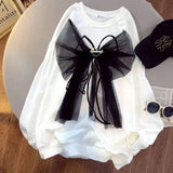 round neck bow short sleeve T-shirt Kawaii girls top T-shirt 2022 spring Korean new black bow decorative T-shirt