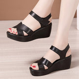 Heel Sandals Women's Summer New Waterproof Table Thick Soles Mom Sandals Large Size 4143 Muffin Bottom Fish Mouth