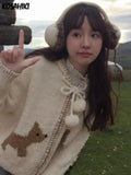 Aesthetic Streetwear Cartoon Knitted Hooded Cardigan Fashion Casual Women Zipper Coats Japanese Sweet All Match Loose