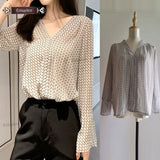 Summer Chiffon Blouse Shirts Hot Sales Temperament Lady V Neck Elegant Office Women Printed Cute Tops
