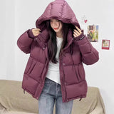 Hooded Logo Down Jacket Female Short 2024 Winter Fashion Ribbon Warm White Duck Velvet Knitted Sleeve Bread Clothes-Outfit