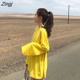 Sleeve T-shirts Women Spring Solid Long-style Loose Ins Basic Ins Casual Fashion Female T-shirt Simple All-match Korean