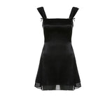 Zingj Front And Back Both Sides Can Wear Solid Color Dress Female Spring 2023 New Hepburn Wind Close Waist Square Collar Small Black
