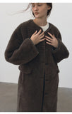 [Daihe] Winter New Leisure Round Collar Single-Breasted Teddy Fur A Body Long Plush Coat H7796-Outfit