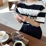 Zingj Chic Summer French Print Loose Casual Short-Sleeved