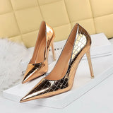 Zingj Sexy Show Thin Shallow Mouth Pointed Ultra High Heel Metal Stone Grain Retro Women's Singles Shoes High