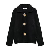 Explosive Women's Artificial Fur Belt Flower Button Knitted