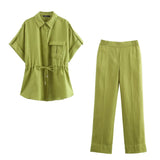 Spring Style Lace-Up Shirt 3436707 Straight Trousers