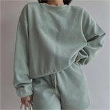 Women High Quality Hoodies Tracksuits 2 Piece Set Summer Autumn Sweatshirt + Sporting Shorts Outfit Solid Pants