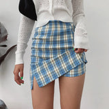 Color New Summer Harajuku Uniform Women Skirt Split Details Plaid Mini Skirt With Under Shorts Mini