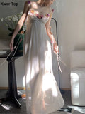 Flower Bohemian Beach Long Dresses Summer Chic Spaghetti Straps Princess Fairy Vestidos Women Elegant Mesh Party