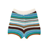 Women's 2025 New Crochet POLO Shirt Collar Striped Crochet Shorts