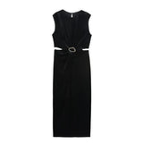 Women's Clothing 2025 New Elegant Sleeveless Buckle Embellishable Velvet Fande