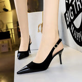 Zingj High Heels Women's Shoes Shallow Mouth West Velvet And Thick Suede Stitching Tip Back Empty Hollow Back Trip Strip Single