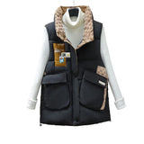Black Down Cotton Vest Female Wear 2024 Autumn / Winter New Coat Korean Version Loose Casual Fashion Western Style Vest-Outfit