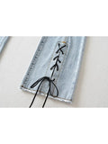 Jeans Hight Waist Strappy Cross Jeans Women 2023 Fashion Denim Pants Bottom Harajuku Streetwear Boyfriend Style