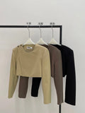 [Daihe] Autumn New Leisure Short Shoulder Buckle Day Silk Wool Round Collar Simple Suit Jacket Female H7110-Outfit