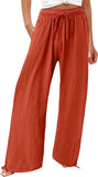 Casual Trousers Solid Color Lace Wide