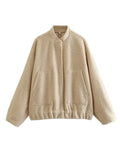 Autumn And Winter New Women's Casual Multi-Color Loose Wool Jacket Dark Buckle Collar