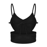Women Solid Sexy Halter Tank Tops Spaghetti Strap Camisole Knitted Ruched Drawstring Crop For Club Summer