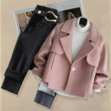 Zingj Temperament Wear A Fried Street Suit Female 2024 Autumn Winter Stylish Show Skinny Jeans Short Woolen Coat Three-Piece Set-Outfit