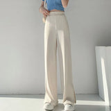 2022 Summer Women's Wide Leg Pants Korean High Waist Loose Casual Pants Woman Comfortable Cool Split Straight