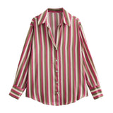Women's Clothing In Autumn 2025 20 Color Buff Silk Densate V Collar Long-Sleeved Striped Vertical