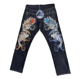 High Street Jeans Male Personality Printed Hip Hop Fashion Clothing Straight Pants High Waist Y2K
