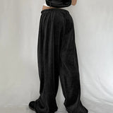 Zingj Wind Contracted Foundation Black Velvet Casual Pants Female Autumn Winter New Loose Show Thin Straight Pants
