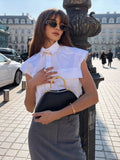 Color Y2K Women's Big Pocket Splicing Irregular Cardigan Polo Collar Shirt Top