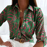 Turn-down Collar Elegant Women Blouse Casual Button Long Sleeve Autumn Tops Blusas Lady Chain Leopard Print Office