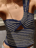 Knitted Stripe One Shoulder Tank Top- Outfit