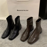 Zingj Heel Square Head Thin Boots Ankle Boots Women's Shoes 2024 New Autumn And Winter Korean Small Ankle Boots Martin