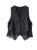 Chinese Style Jacquard Spliced Chiffon Horse Clip Loose Version Of Large Size Women's Ridge Shoulder Waistcoat Thin In Spring And