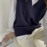 Autumn Women Sweater Vest Woman Short Loose Knitted Sweater Sleeveless Ladies V-Neck Pullover Tops Female