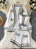 Long Sleeve V Neck Cardigan Jacket + Sling Vest + High Waist Shorts High Quality Chic Button Knitted Vintage 3 Piece