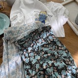 Florals Summer Women Skirts Streetwear Chiffon Elegant Embroidery All Match Loose A-Line Sweet Casual Party