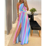 Women's Dress 2025 Slanted Shoulder Dress Temperament Sleeveless Sexy High-Waist Opening