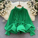 Zingj Luxury Senior Sense French Retro Court Wind Closed Waist With Flounce Shirt Female Minority Chic Long-Sleeved